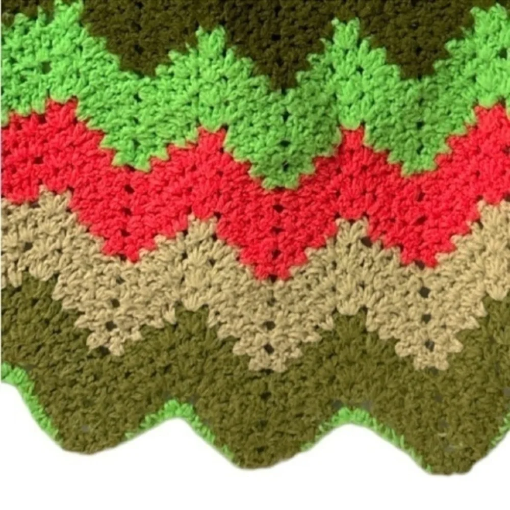 Retro Multi-Color Greens Pinks & Red Zig Zag Afghan Blanket Throw Crochet Afghan